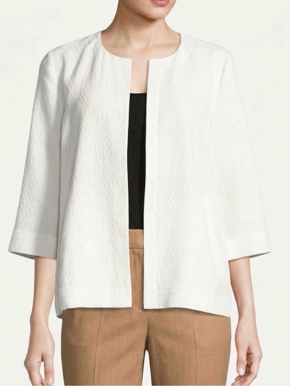 Eileen Fisher women’s crinkle cotton blend open front jacket 3/4 sleeve blazer M